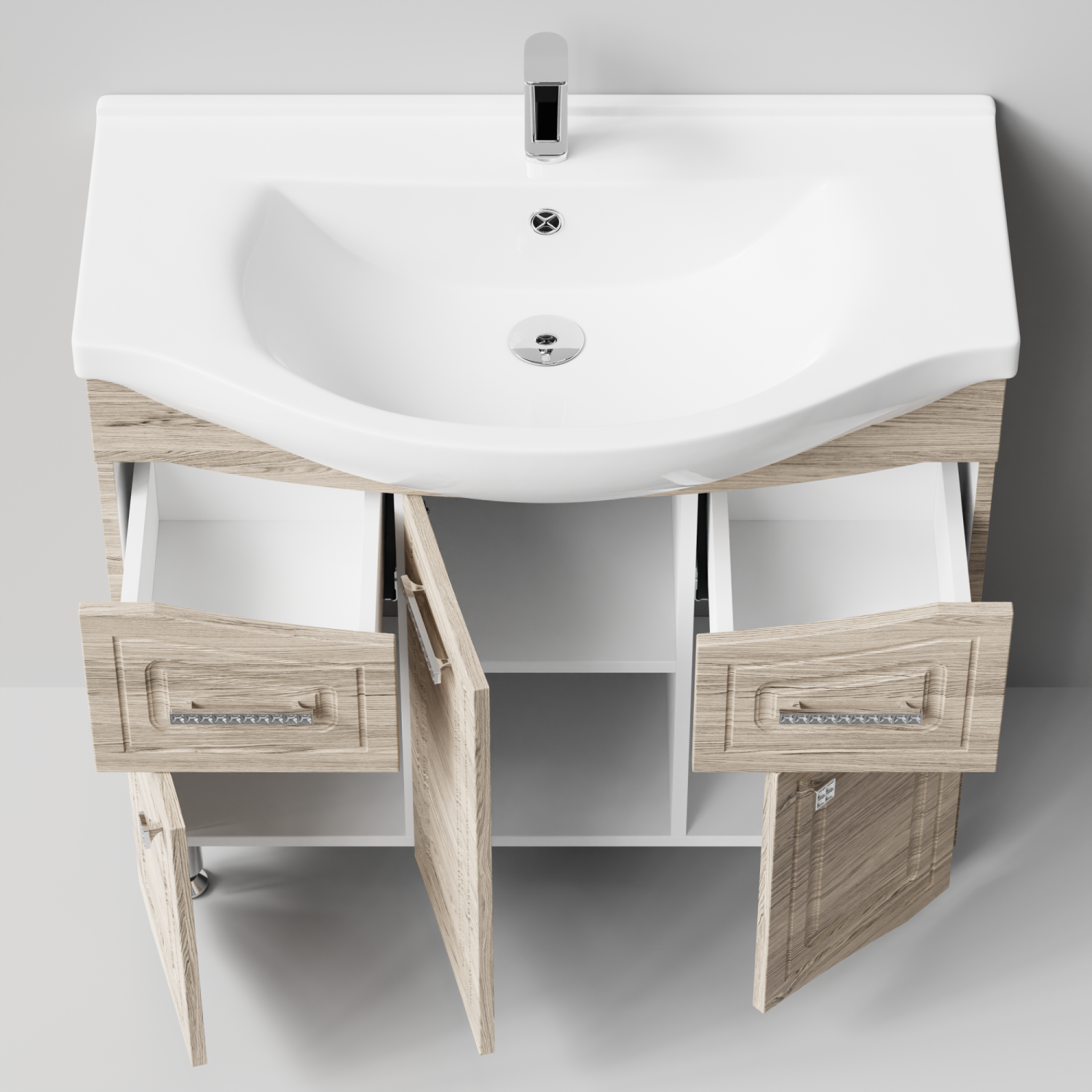 Тумба с раковиной Адам 90 напольная, Дубослив ореховый светлый, петли слева