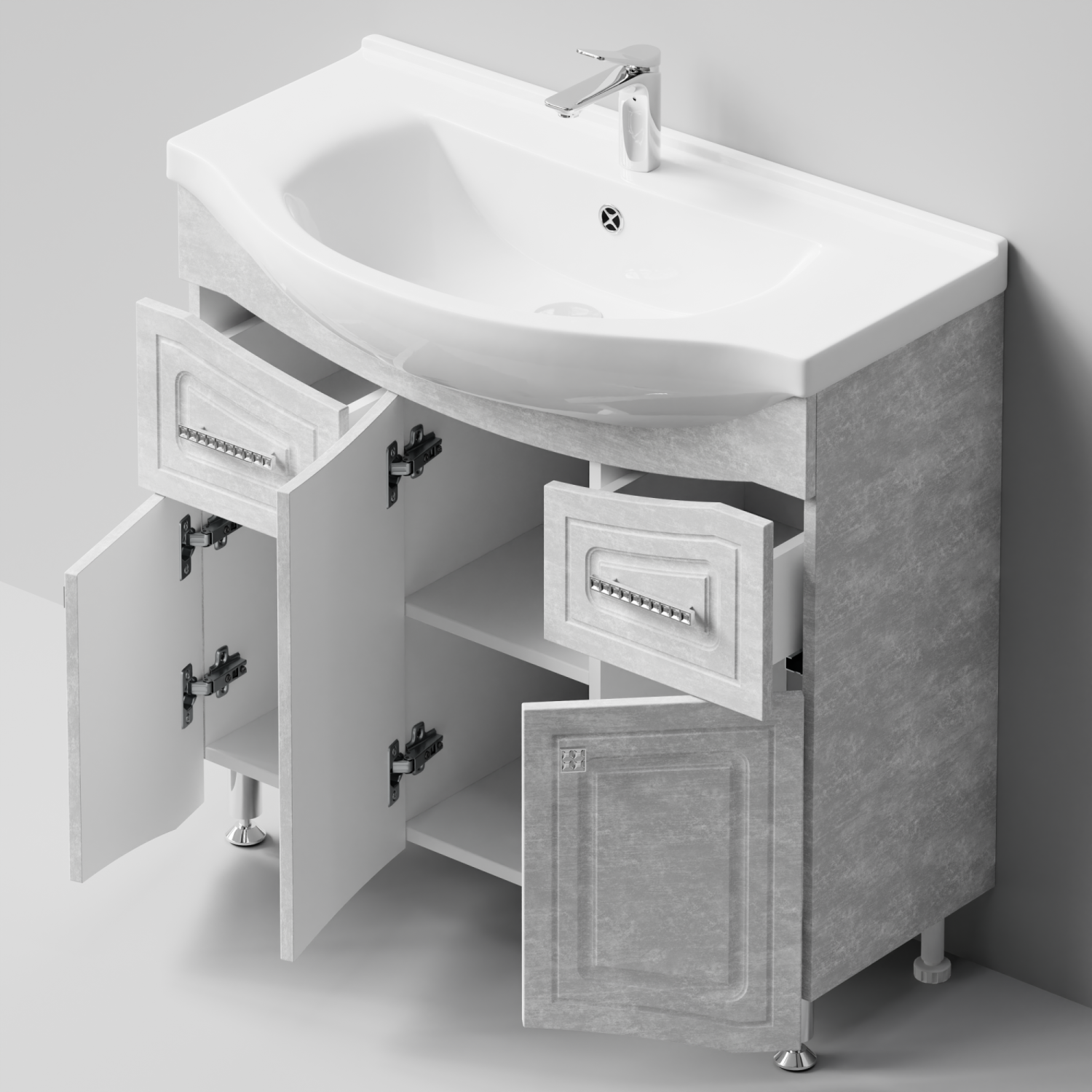 Тумба с раковиной Адам 90 напольная, Белый камень, петли слева