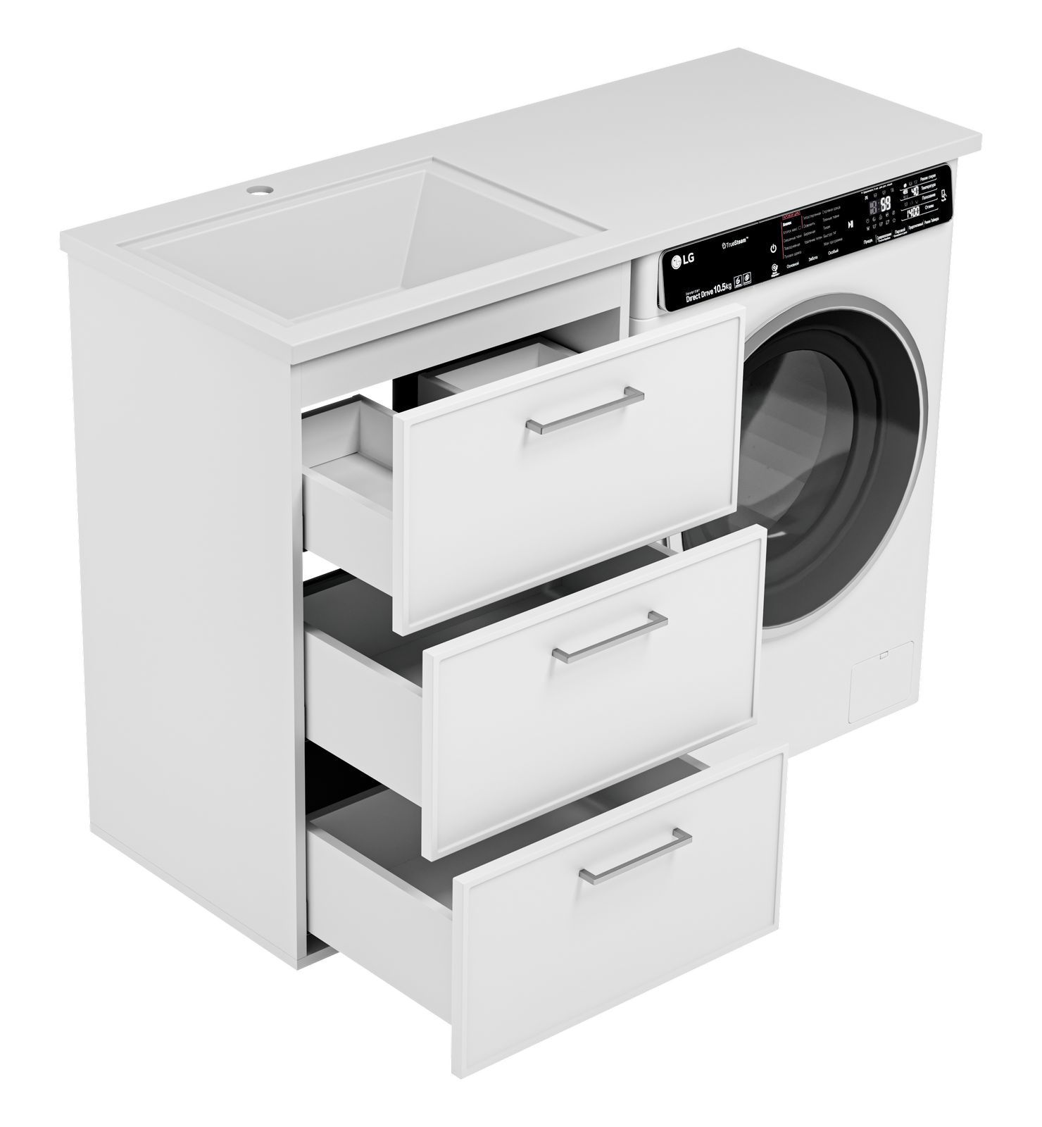 Тумба с раковиной Brevita Frame 55 под стиральную машину напольная левая (белая)