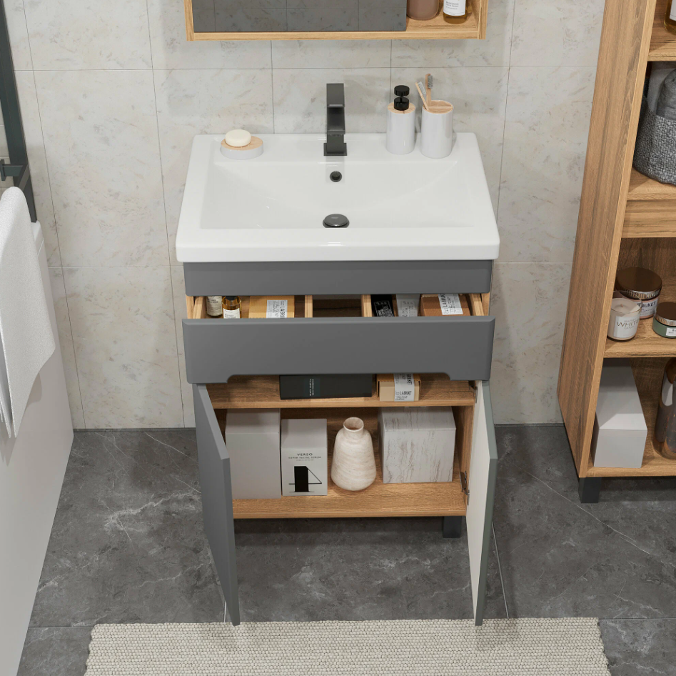 Тумба напольная SanStar Модена 50 с раковиной Фостер 50, графит софт