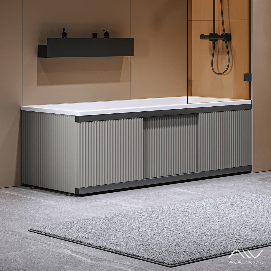 Экран под ванну Alavann Альт Блэк 170 серый с фрезеровкой, из МДФ, раздвижной
