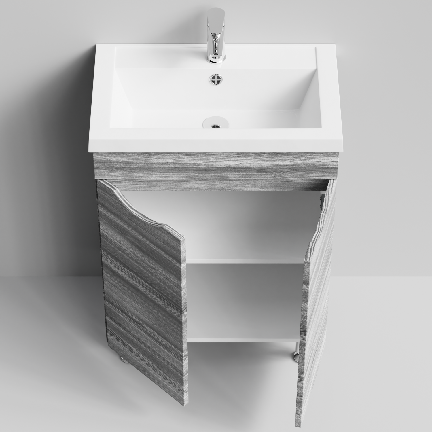 Тумба с раковиной Vod-ok Смайл 58 напольная, Лиственница структурная контрастно-серая