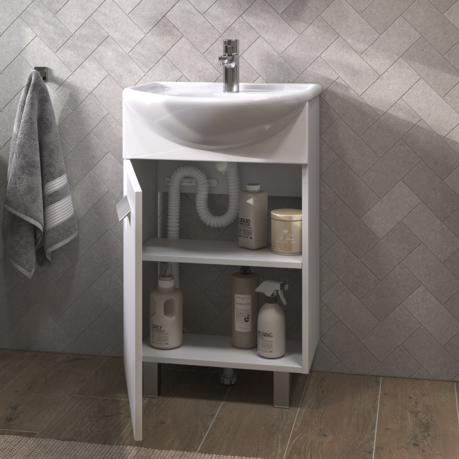 Тумба напольная Vigo Hoska 50 с раковиной Уют 50, 1 дверь, белый