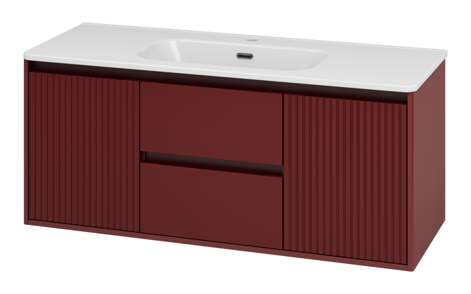 Тумба с раковиной Brevita Wine 120 подвесная (бордовая) с раковиной Brevita Onda 120