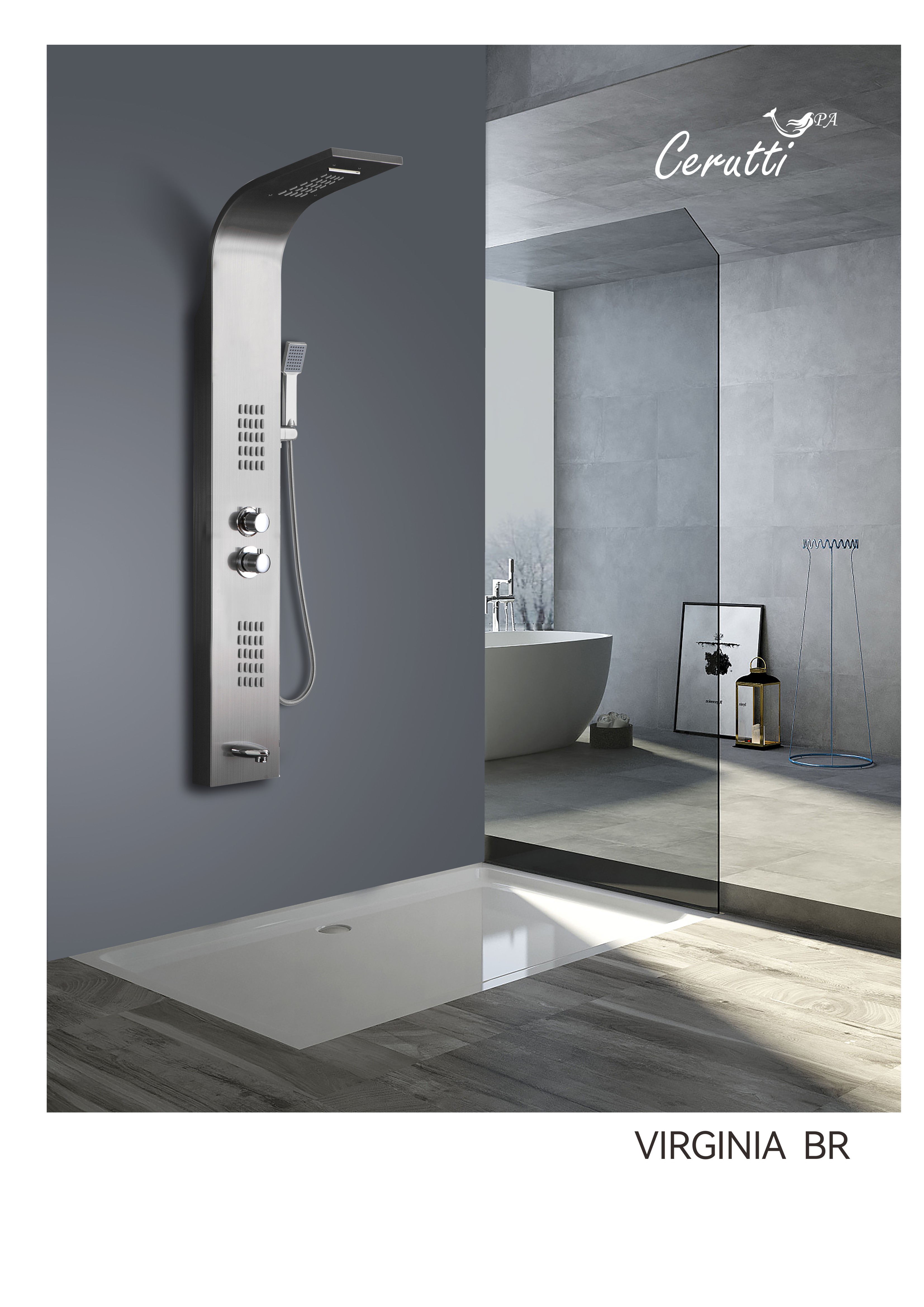 Душевая панель Cerutti Spa VIRGINIA BR CT9983 матовая нержавеющая сталь