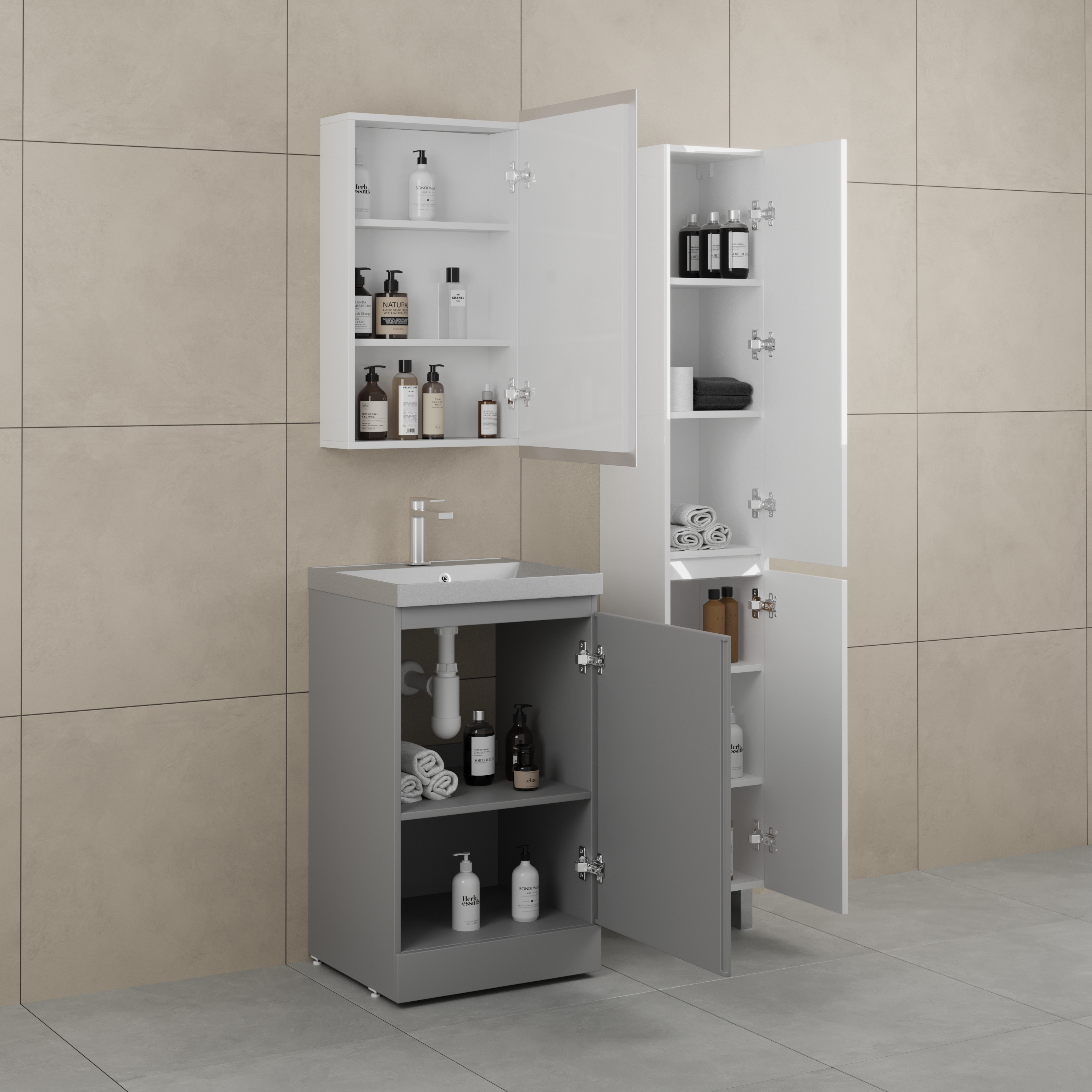 Тумба напольная Style Line Батлер 50 с раковиной Asti 50 серый шелк, антискрейтч серый