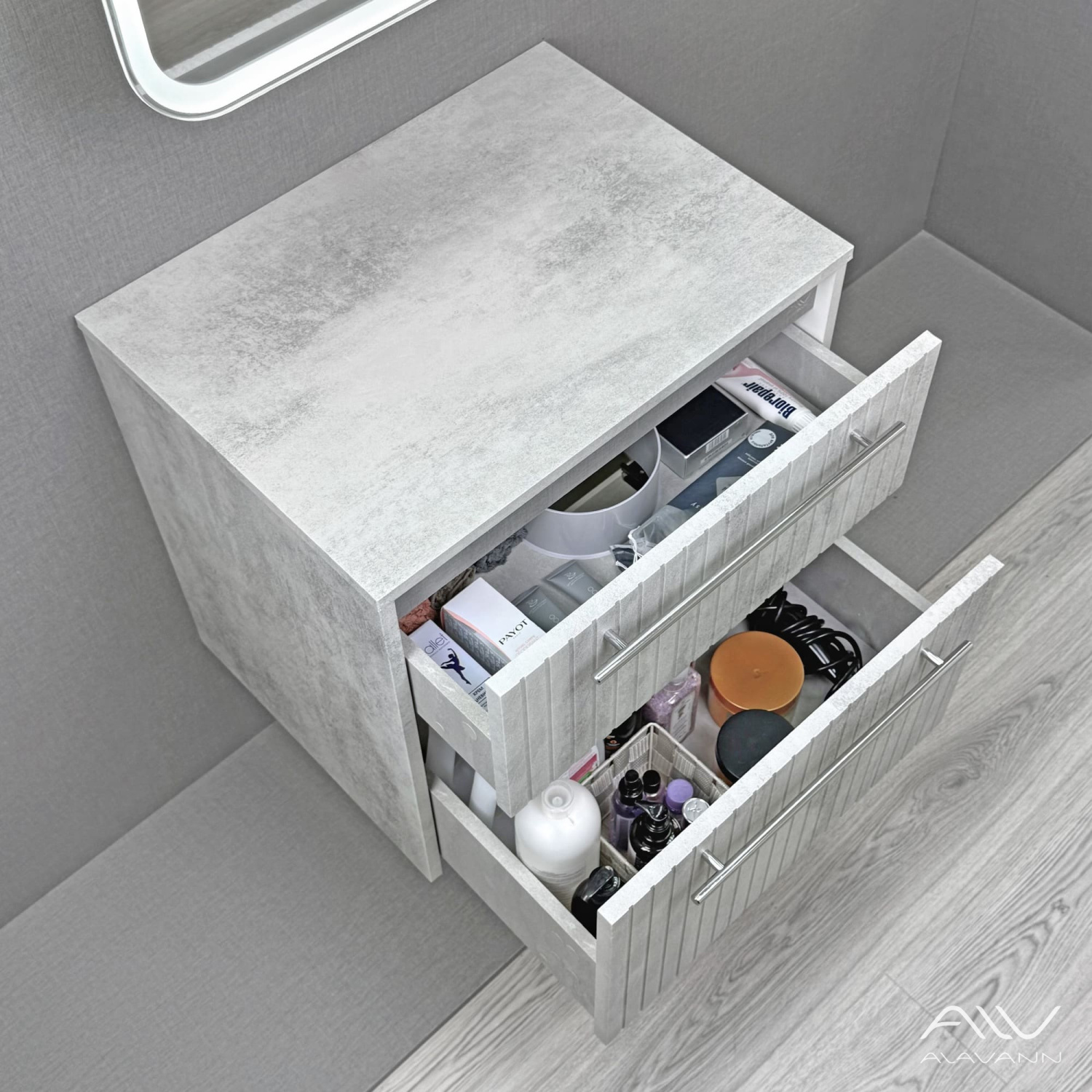 Тумба подвесная Alavann Emma 60 под накладную раковину, серый бетон