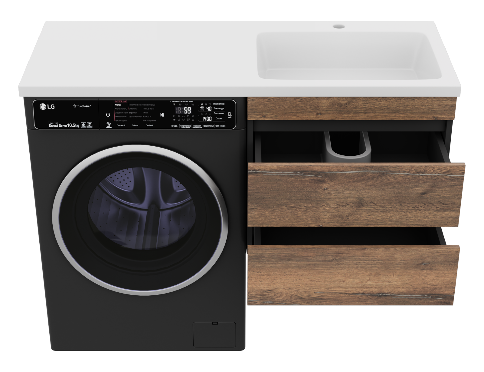 Тумба с раковиной Misty Коломбо 60 под стиральную машину подвесная с раковиной Эстет Даллас 120 L, дуб галифакс/антрацит