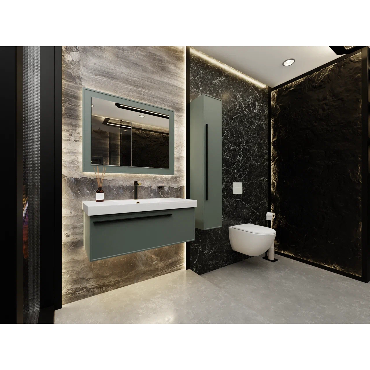 Зеркало с подсветкой La Fenice Cubo Grigio 100х80, серо-зелёное