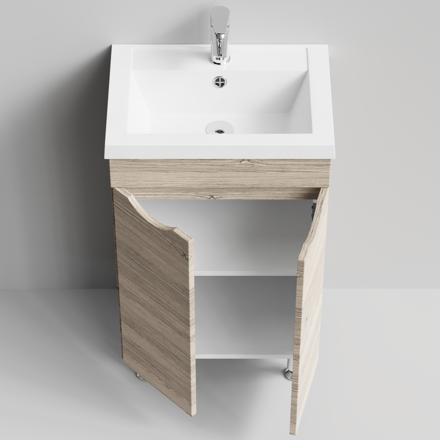 Тумба с раковиной Vod-ok Смайл 50 напольная, Дубослив ореховый светлый