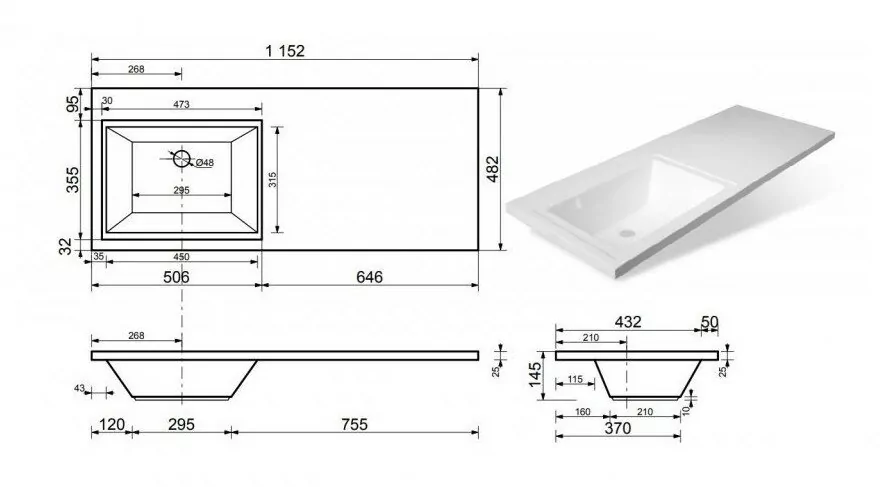 Тумба напольная Style Line Даллас 115 Люкс Plus ПВХ с раковиной Даллас 115 под стиральную машину, левая, белая