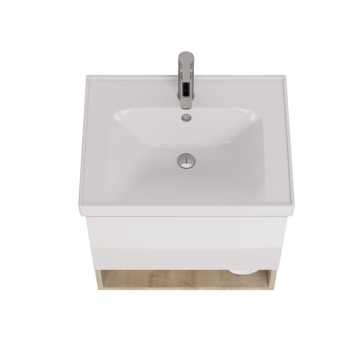 Тумба с раковиной подвесная Dreja Perfecto 60 см, дуб эврика/белый