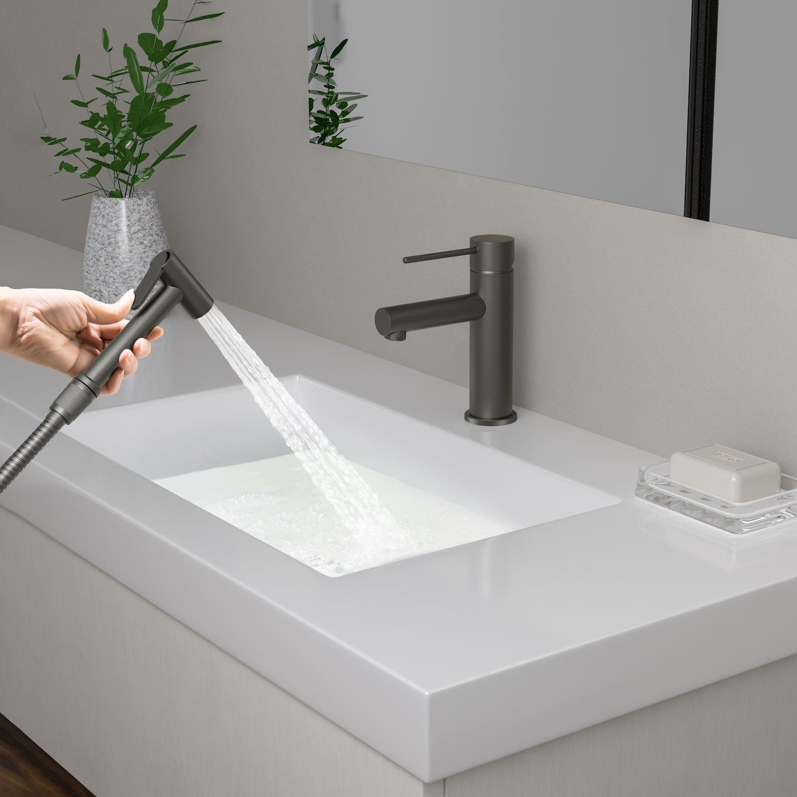 Смеситель для раковины с гигиеническим душем Timo Saona 2360/18G черное золото