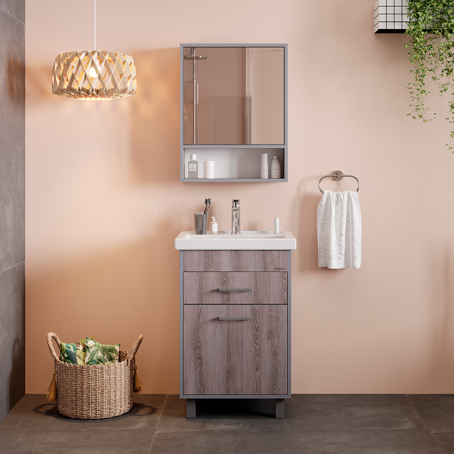 Тумба с раковиной Onika Натали 60 напольная, ясень таормина