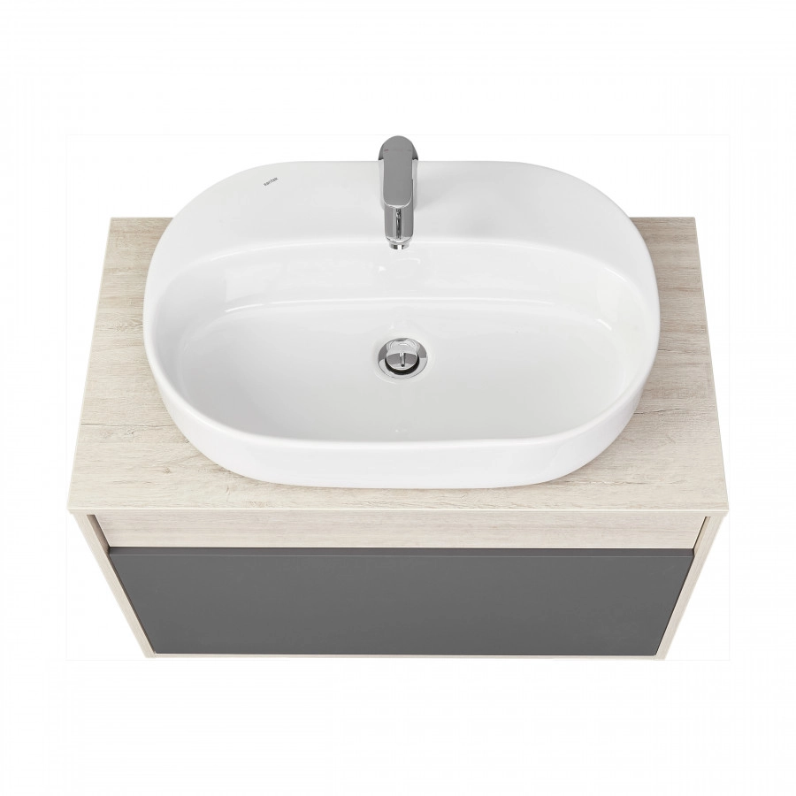 Тумба подвесная Aquaton Лофт Урбан 80 с раковиной Одри 42x62 Round, серый графит, дуб орегон