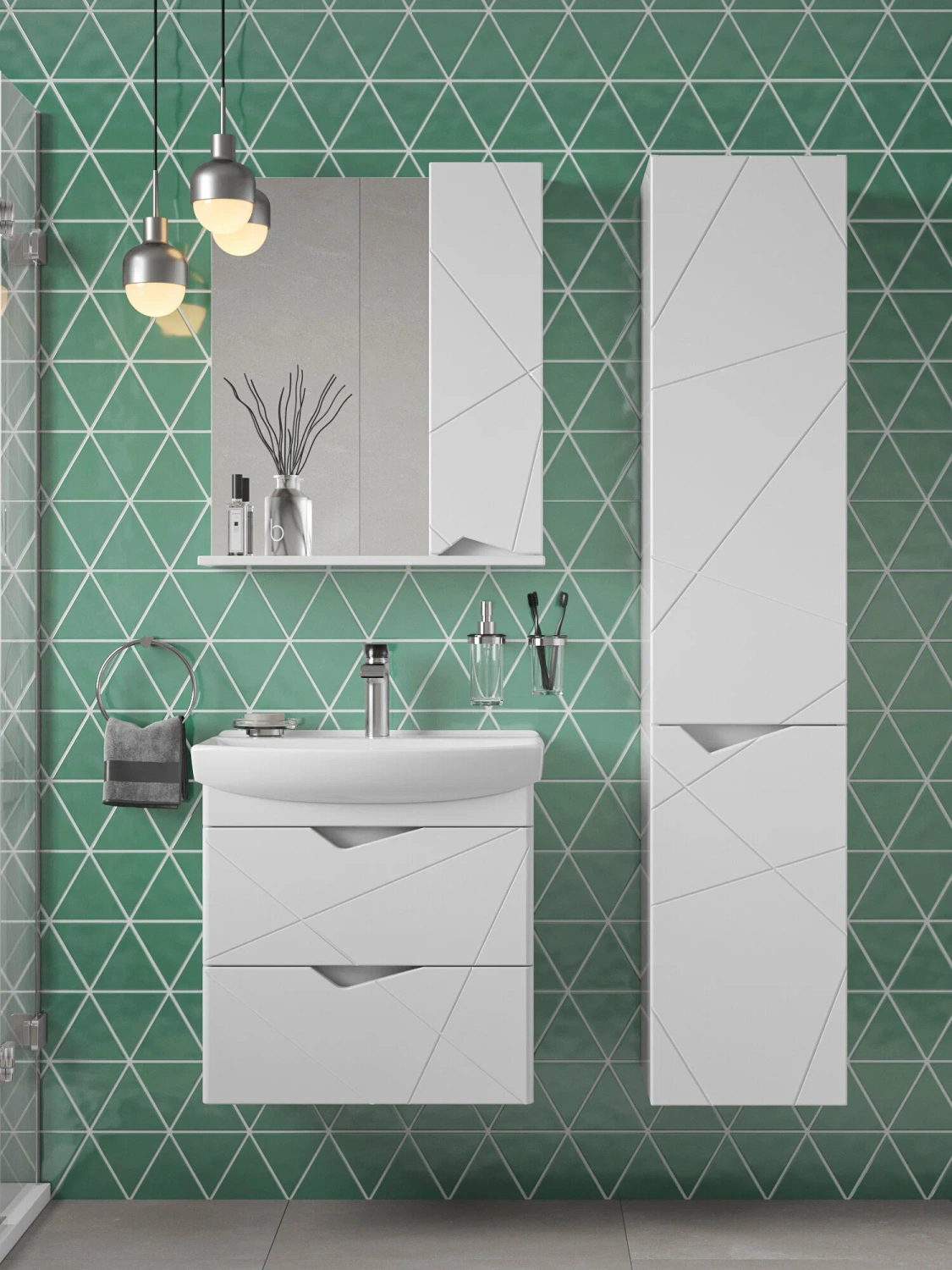 Тумба подвесная SanStar Линни 60 с раковиной Клермонт 60, белая