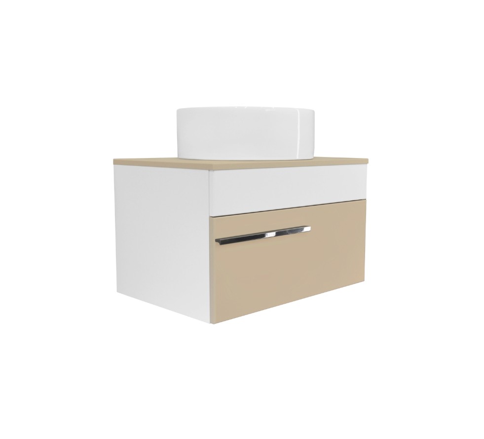 Тумба подвесная Runo Вудлайн 65 с раковиной Palla D41 круг, белый/крем