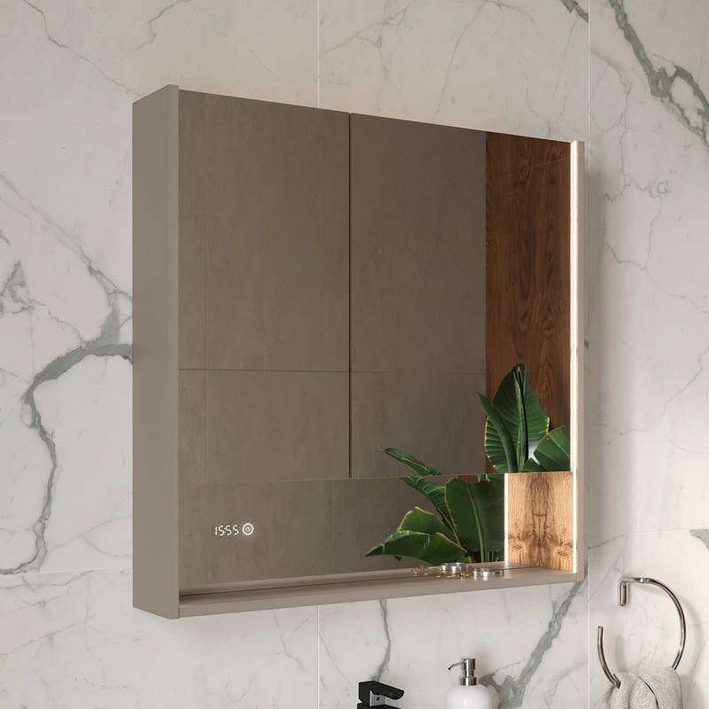 Зеркало-шкаф EQUIL Gleam 80 подвесной, 2 дв, амарок /дуб вотан/дуб вотан