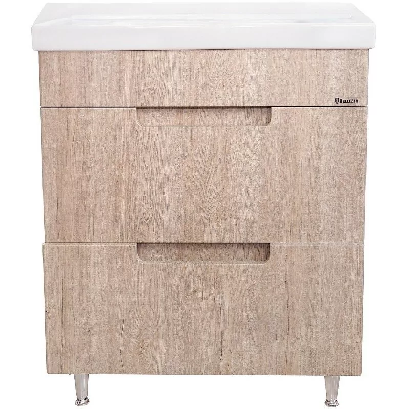 Тумба c раковиной Bellezza Грейс 70 напольная, с 2 ящиками, дуб светлый