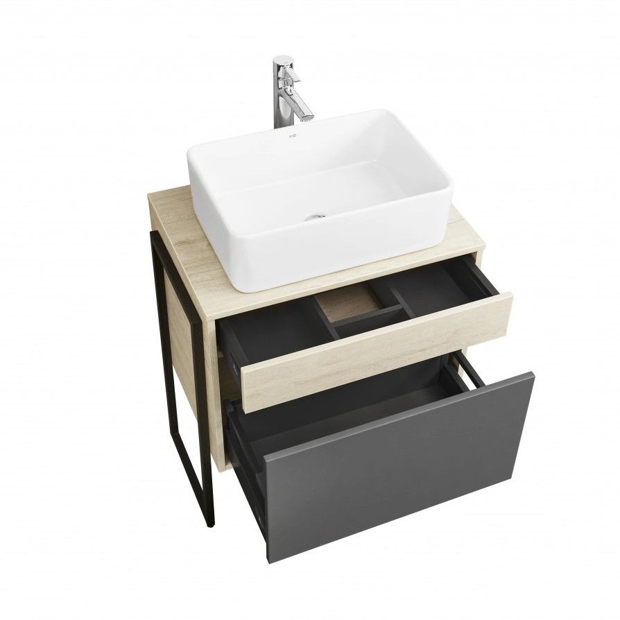 Тумба подвесная Aquaton Лофт Урбан 65 с раковиной MILA 35х50, серый графит, дуб орегон