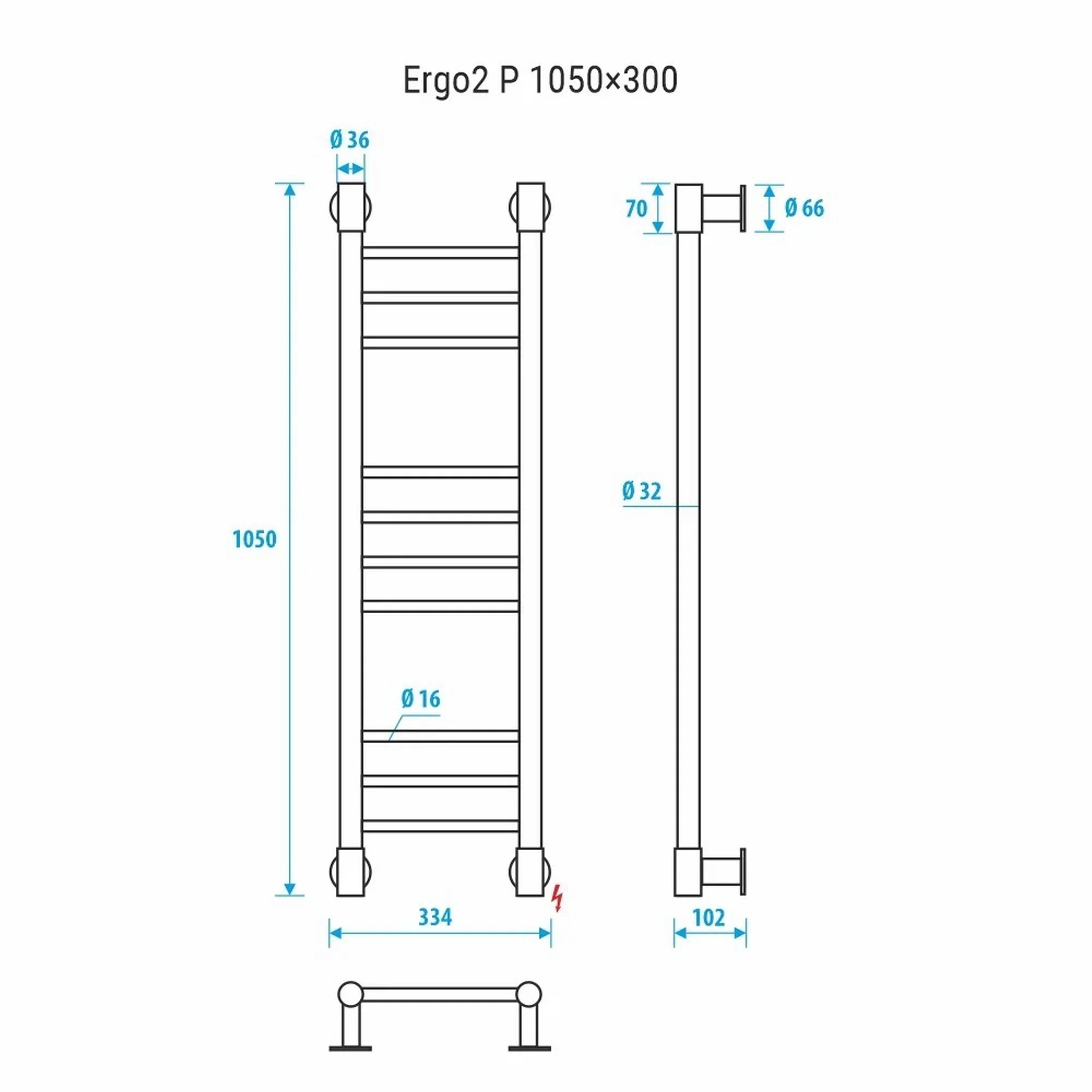 Полотенцесушитель электрический Energy Ergo2 P 1050x300 белый матовый,  "лесенка" прямая, узкий, скрытый/наружный монтаж