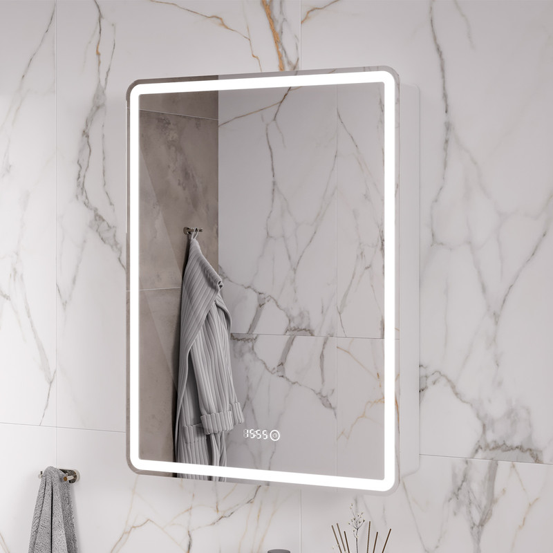 Зеркальный шкаф EQUIL Nice 60 с часами, свет, правый, белый