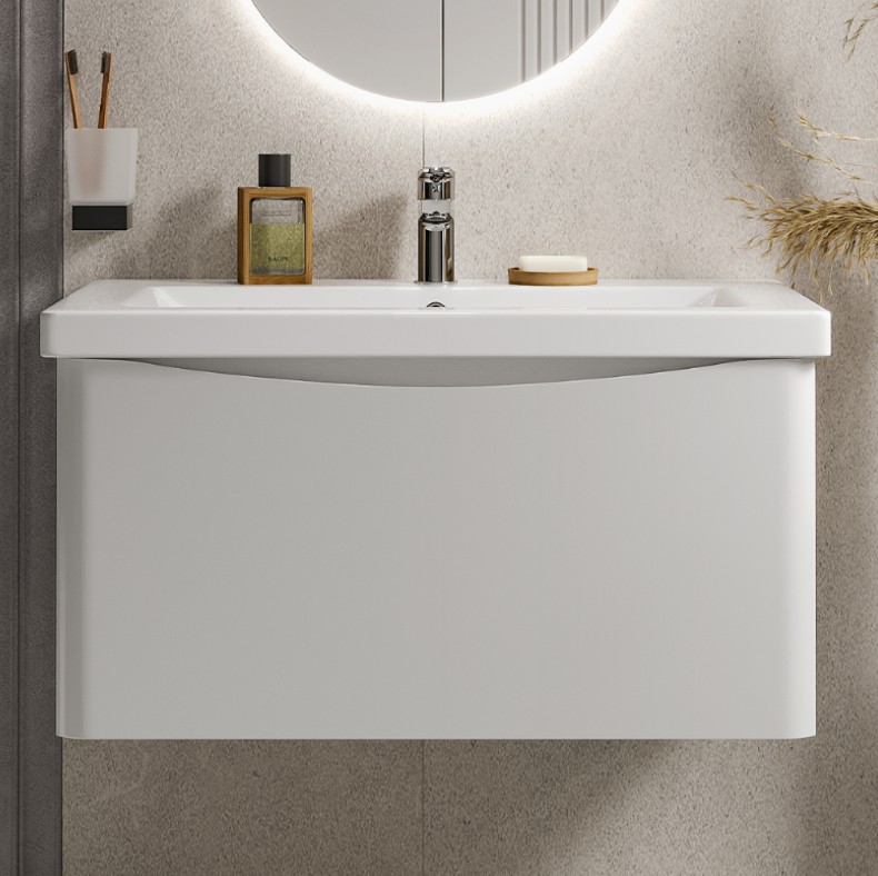 Тумба подвесная Vigo Glem 800-0-1 с раковиной Como 80, 1 ящик, белый