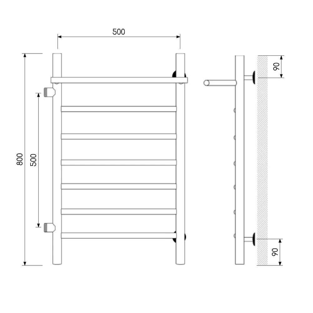 Полотенцесушитель водяной Laris Классик П7 500х800 L МЦ 500-1, боковой, с полкой, белый матовый
