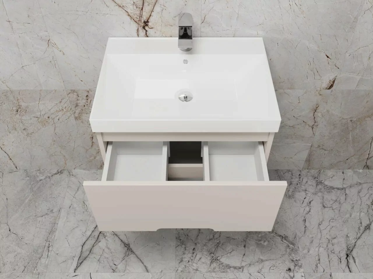 Тумба подвесная Style Line Матис 60 с раковиной ASTI 60 белый (2 ящика), крем