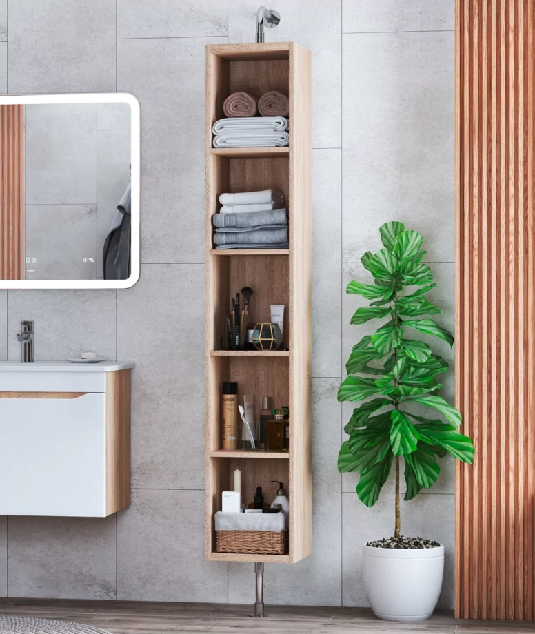 Пенал напольный Vigo Grani 30 поворотный, с зеркалом, дуб сонома