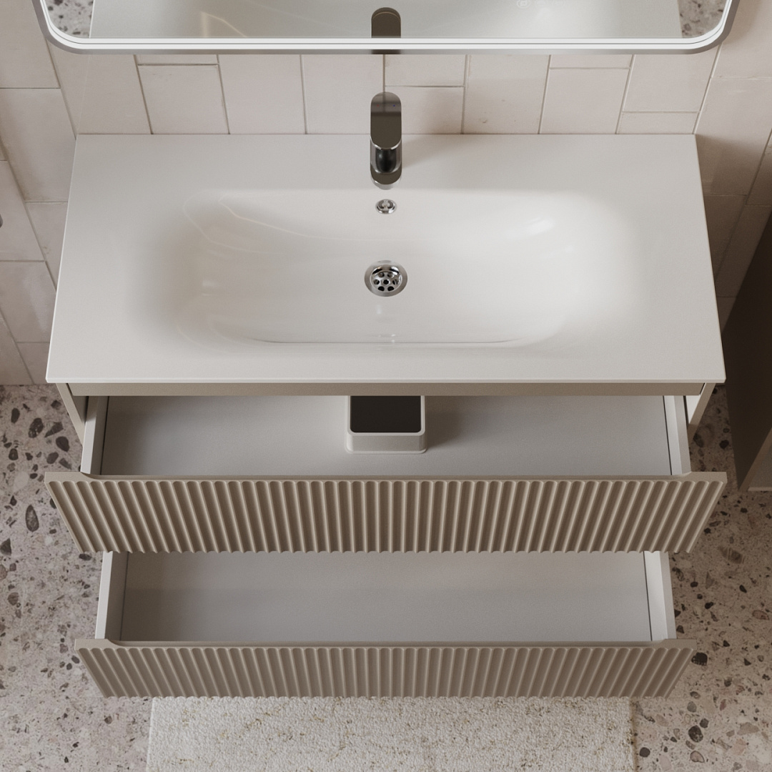 Тумба с раковиной подвесная (100 см) Terminus Sicilia SIC101002200501O, капучино