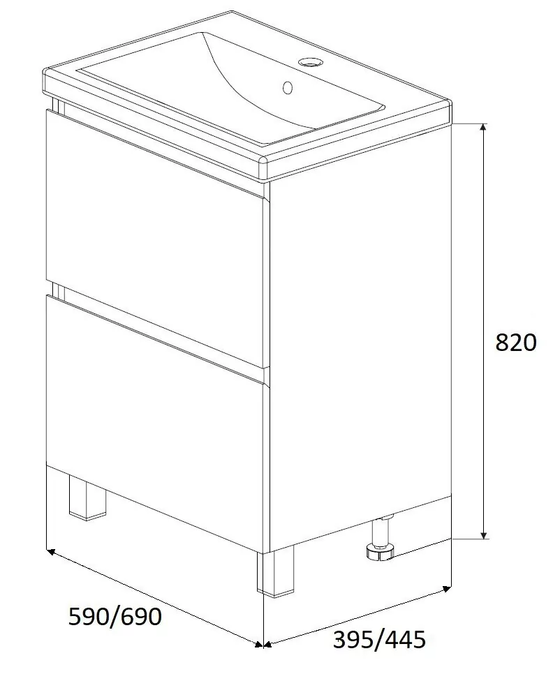 Тумба напольная 1Marka New Aris 70Н с раковиной Como 70, 2 ящика, дуб сонома