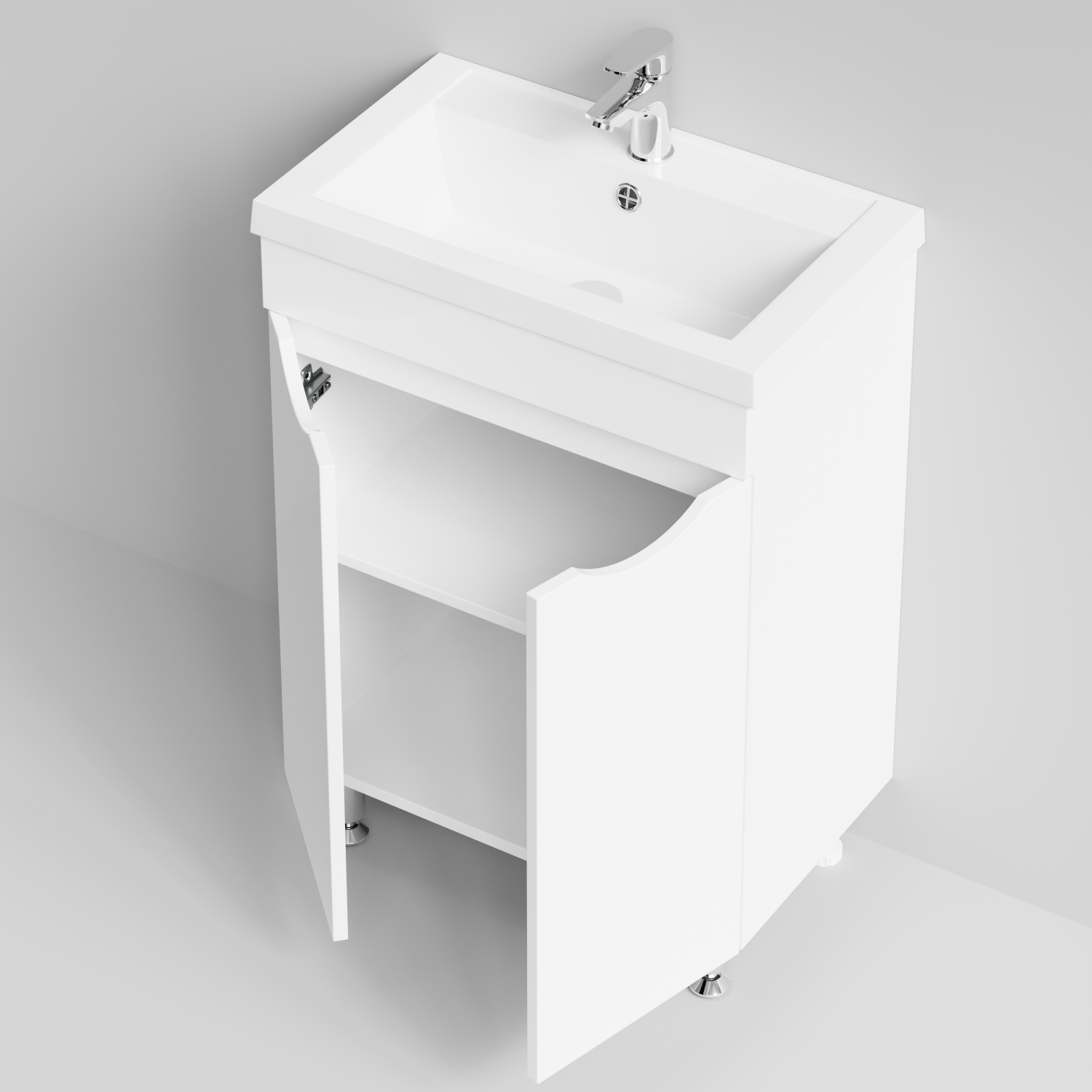 Тумба с раковиной Vod-ok Смайл 58 напольная, белый глянец