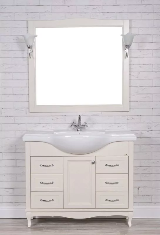 Тумба напольная ValenHouse Эллина 105/2 с раковиной Классик 105, 1 дверь, 6 ящиков, слоновая кость, хром