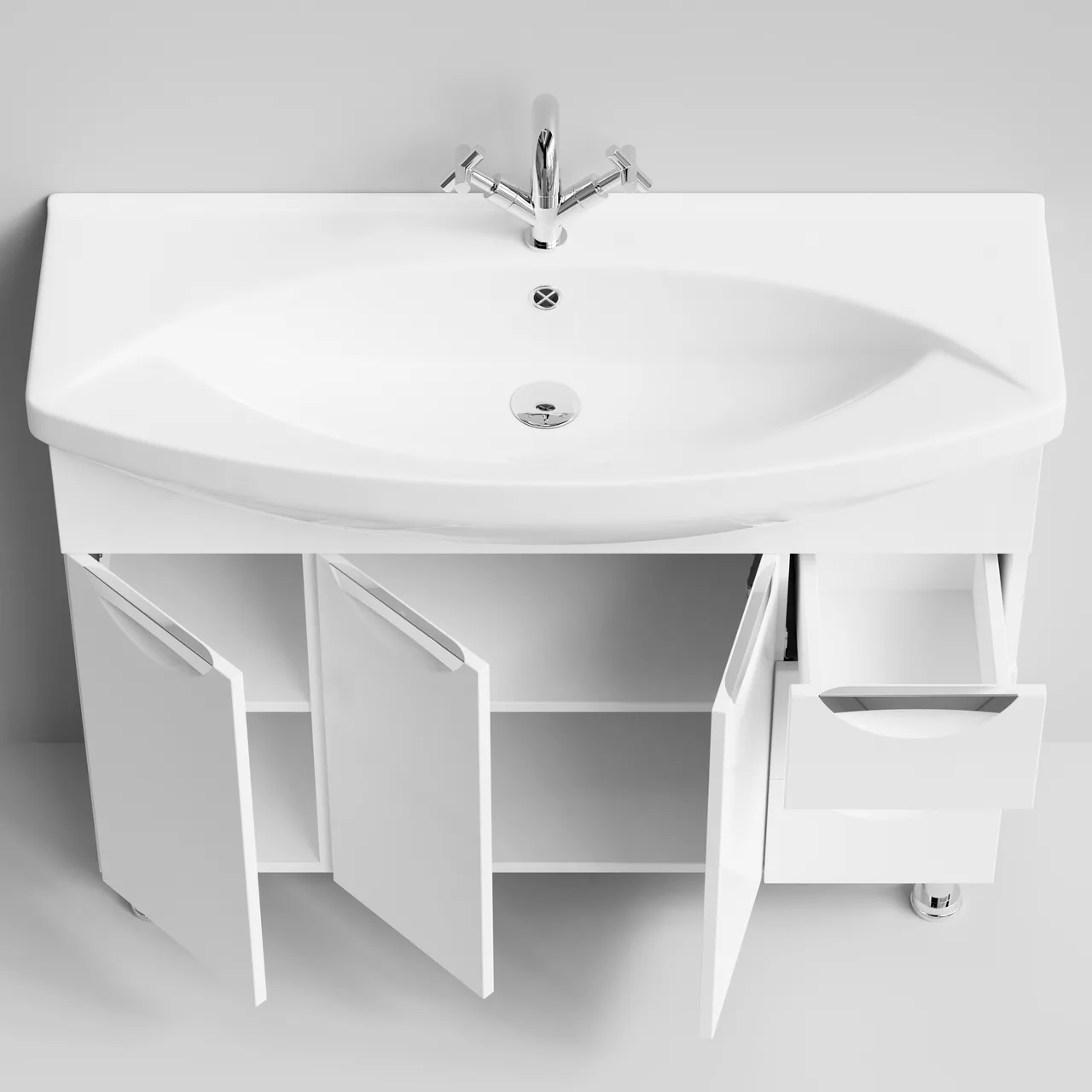 Тумба напольная Vod-ok Лира 105 с раковиной Лагуна 105, белая