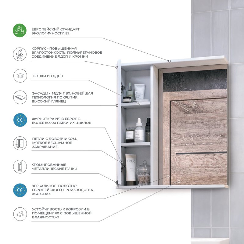 Зеркало со шкафчиком Vigo Callao 50 R, белый