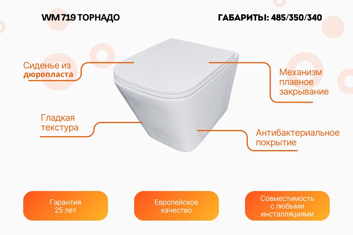Унитаз подвесной WM 719/смыв торнадо, белый