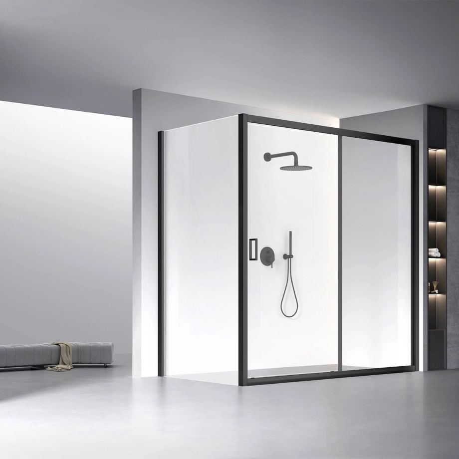 Душевой угол Veconi Rovigo RV-060B, 2000х900х1950, черный, стекло прозрачное