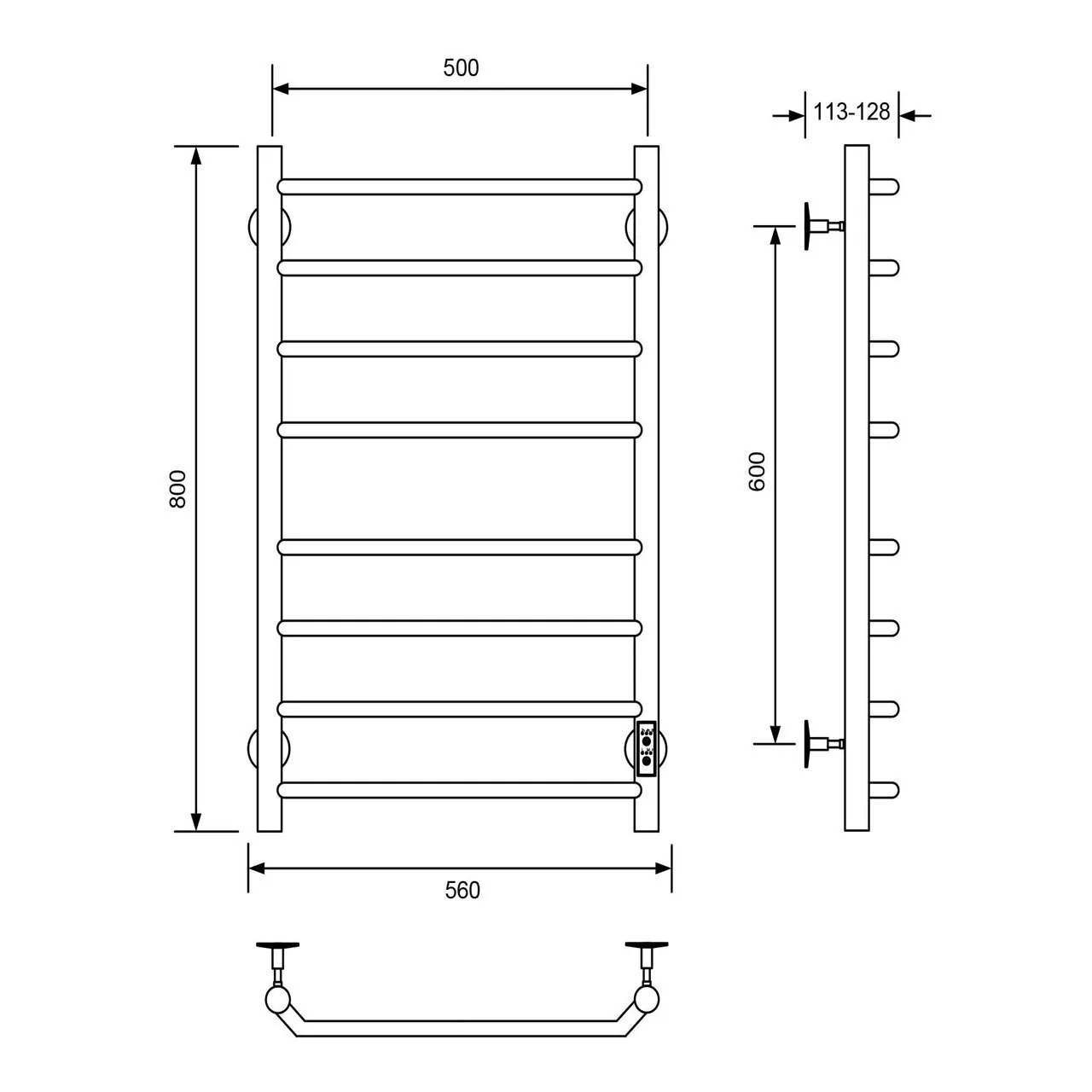 Полотенцесушитель электрический Veconi Cantu-A C8050B-A 500х800, черный