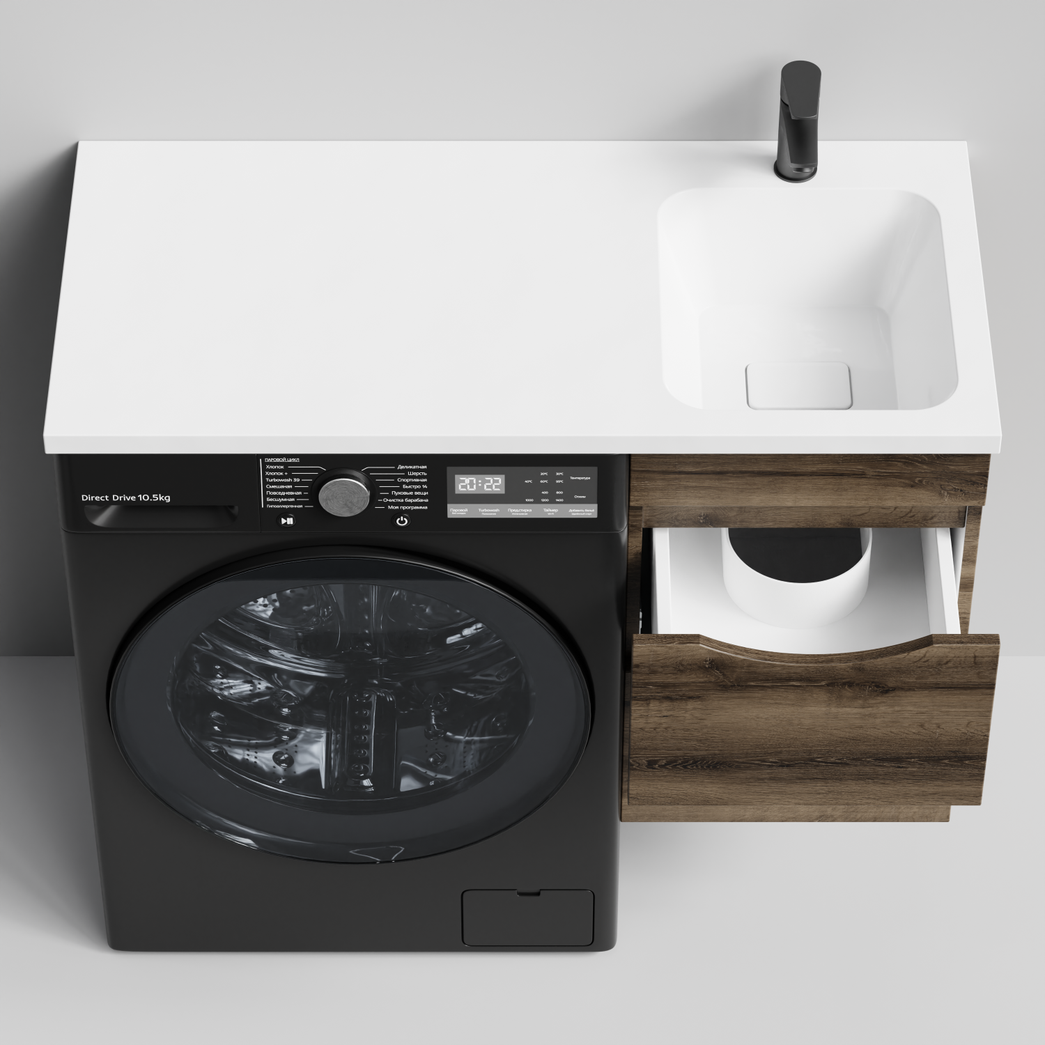 Тумба Vod-ok 38 с раковиной Смайл 100 подвесная, под стиральную машину, правая, Дуб крымский коричневый