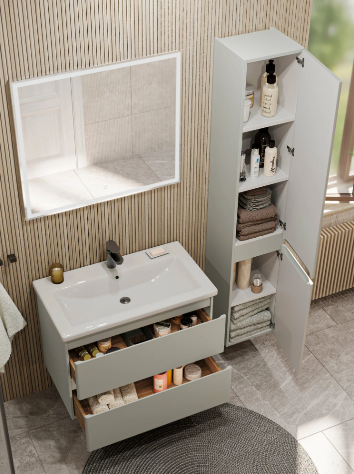 Тумба подвесная SanStar Riana 80 с раковиной Como 80 (комплект), грей