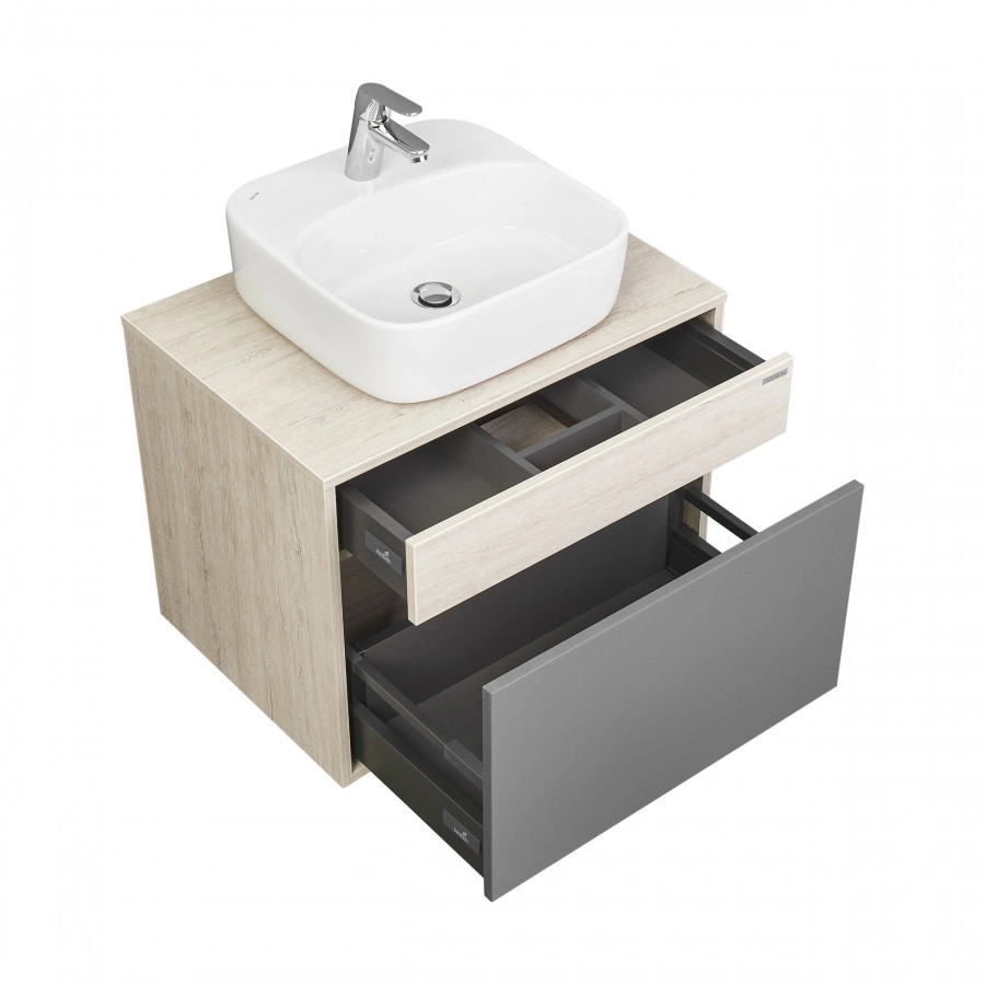 Тумба подвесная Aquaton Лофт Урбан 65 с раковиной Одри 420х420 Soft, серый графит, дуб орегон