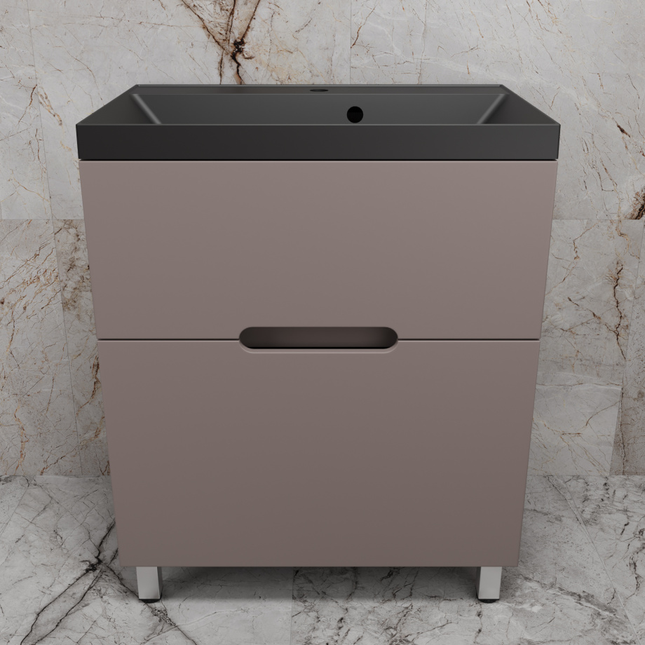Тумба напольная Style Line "Матис 70" с раковиной ASTI 70 кварц, антрацит, (2 ящика), Тауп темный