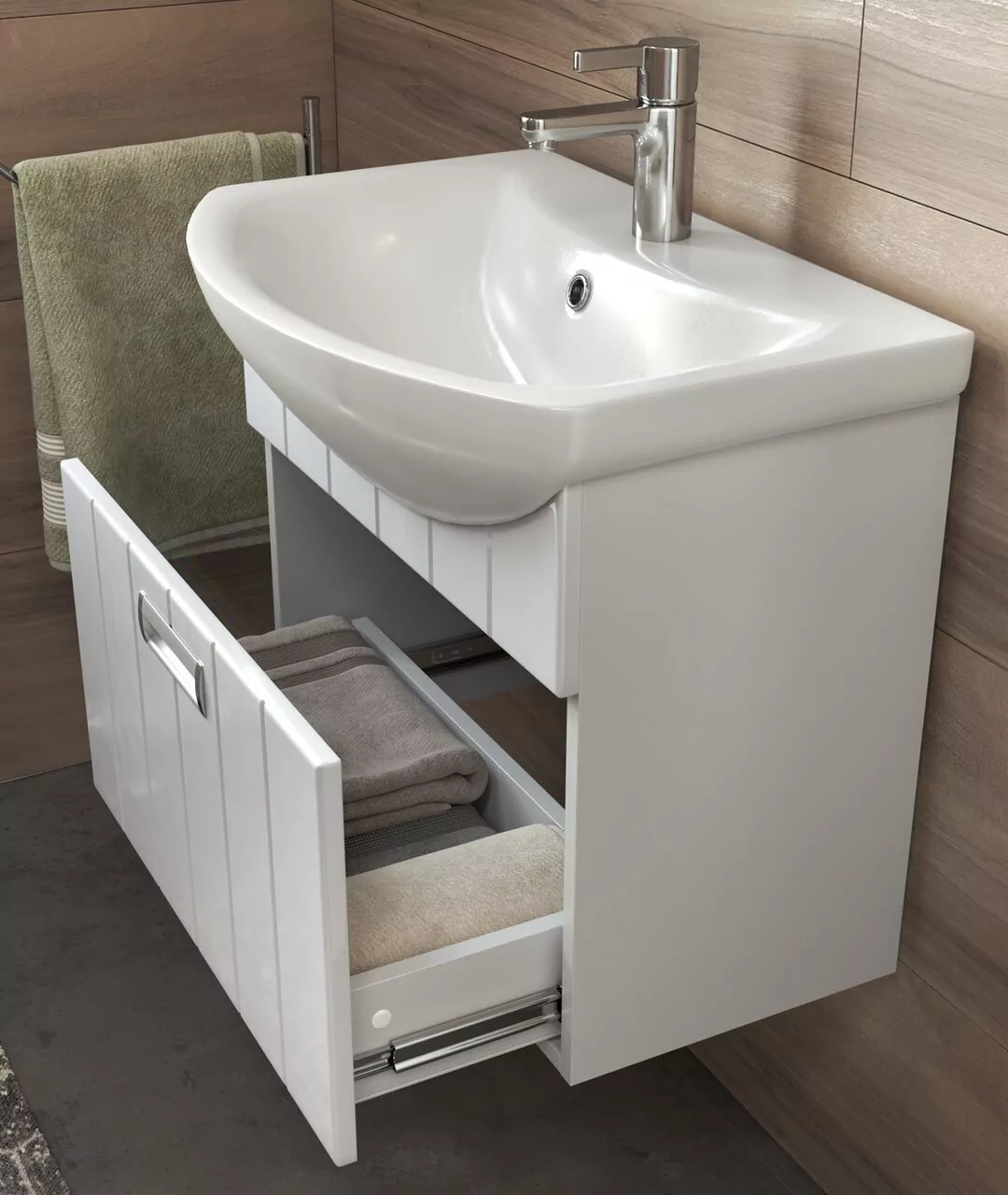 Тумба подвесная Vigo Diana 60 с раковиной Балтика 60, 1 ящик, белый