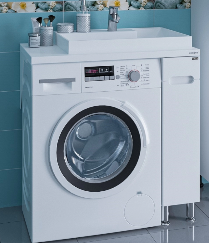 Тумба напольная Санта Лондон 19 с раковиной Юпитер 80х50 под стиральную машину правая, белая