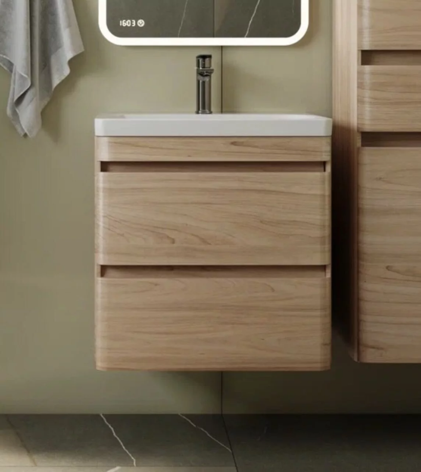 Тумба подвесная Style Line Атлантика 60 Plus Люкс с раковиной Атлантика 60, ясень перламутр