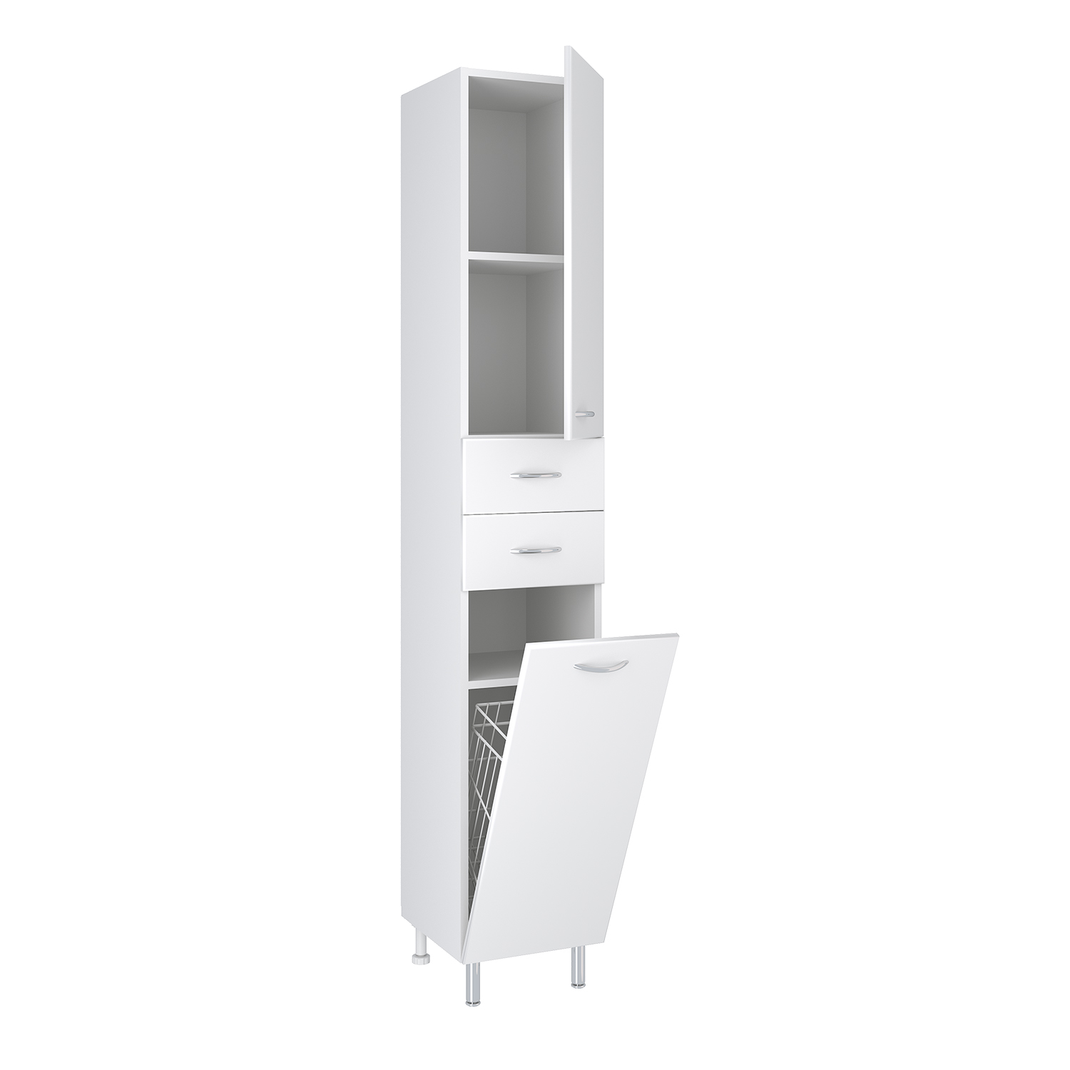 Пенал Runo 40 напольный, R, с корзиной для белья, белый