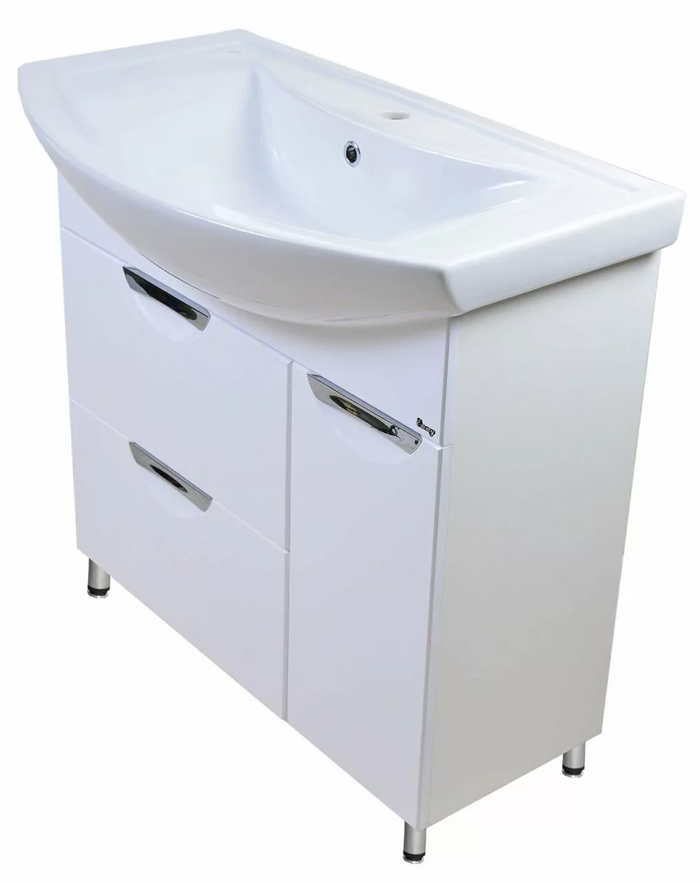 Тумба Emmy Милли с раковиной Балтика 80 правая, напольная, 2 ящика, 1 дверь, белая