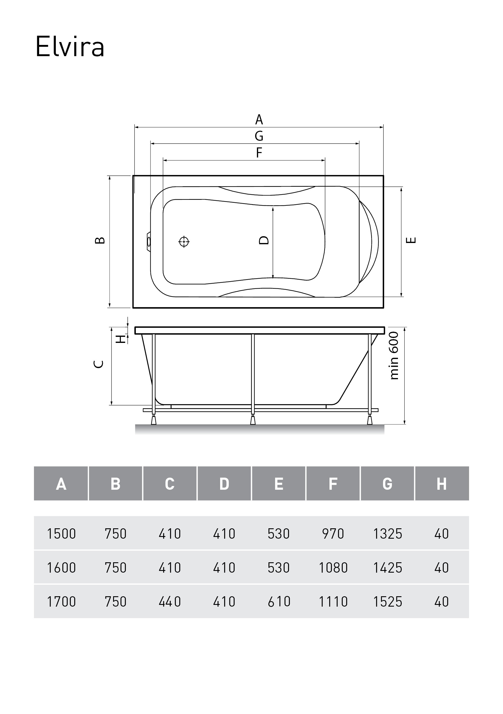 Ванна акриловая Relisan Elvira 150х75