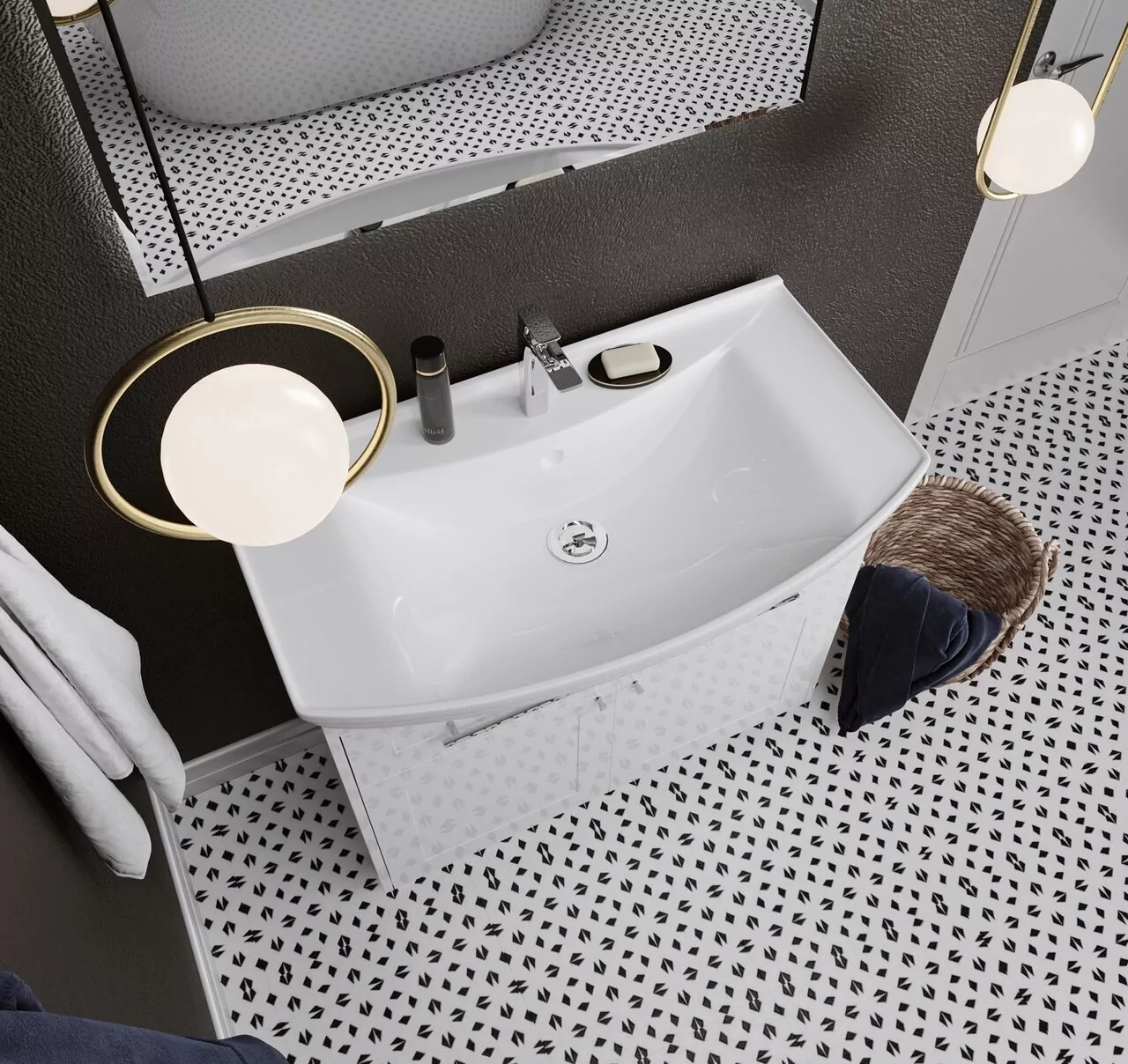 Тумба напольная 1Marka Lina Classic New 85Н с раковиной Стиль 85, 1 ящик, 2 двери, белый